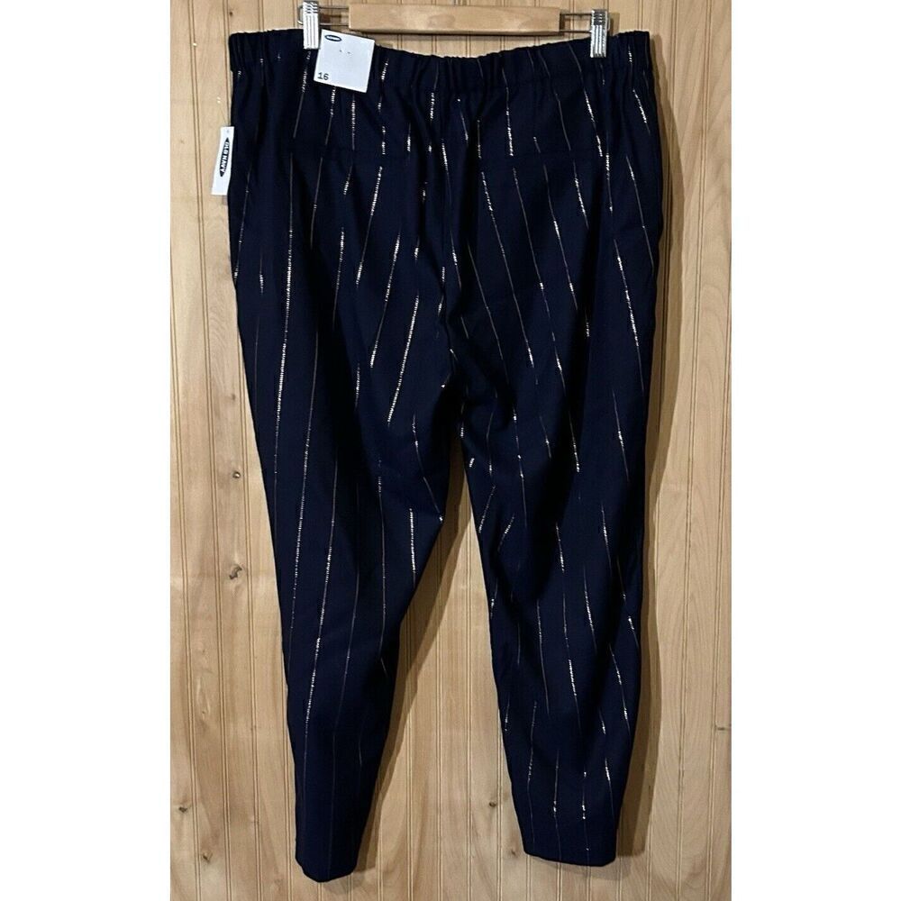 Old Navy Women’s Size 16 Navy Blue/Gold Stripe Straight Trouser Pants - Picture 2 of 5